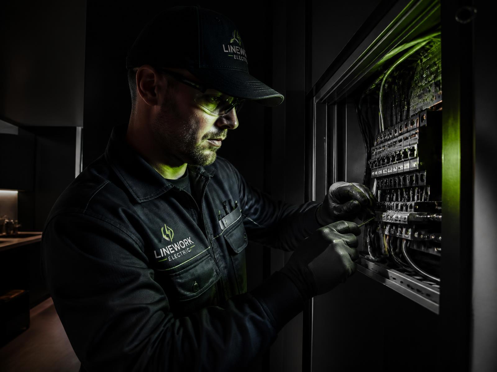 Majic Electric technician wiring an electrical panel in Calgary